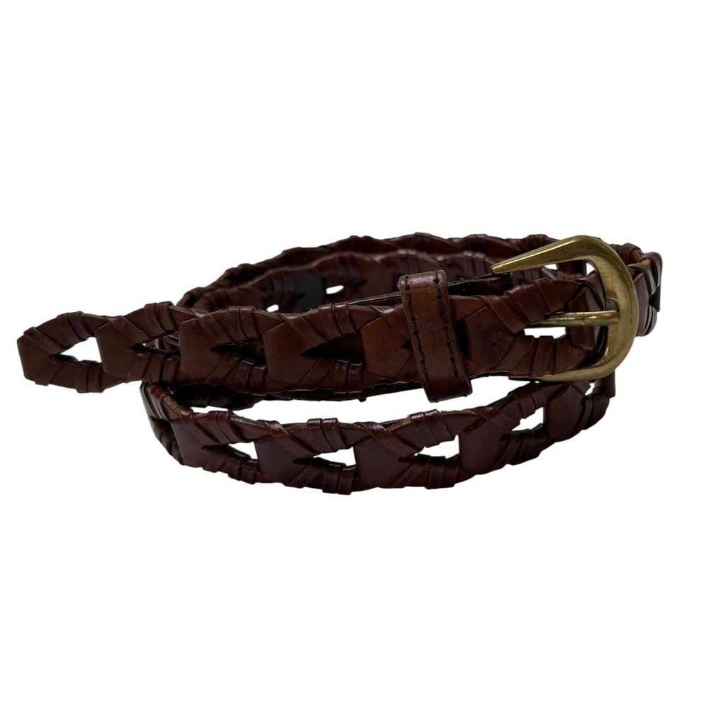 Capezio Women Woven Braided Leather Brass Buckle Belt Size ML Brown Boho Western